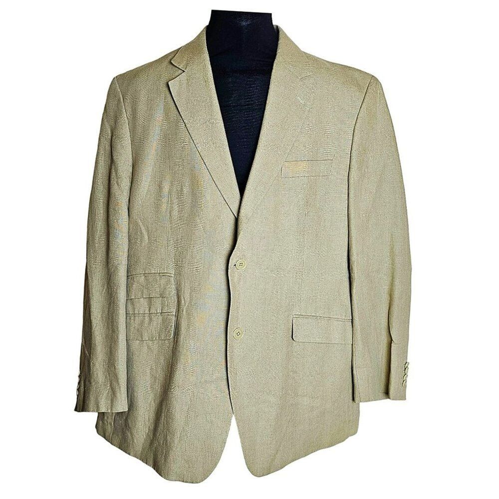 Murano 100% Linen Beige 2-Button Double Vent Men’s Blazer Sport Jacket Size L